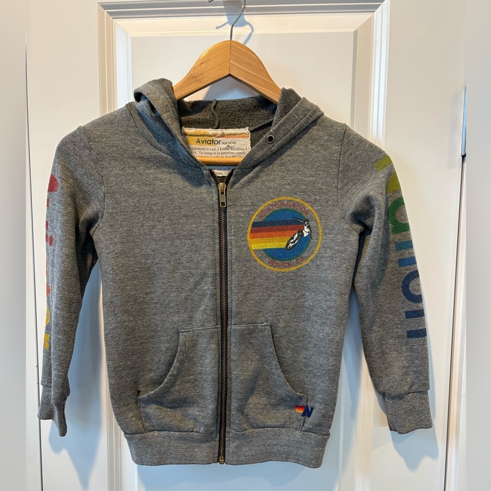 Aviator Nation Kids' Gray Zip Hoodie with navy pants matching set